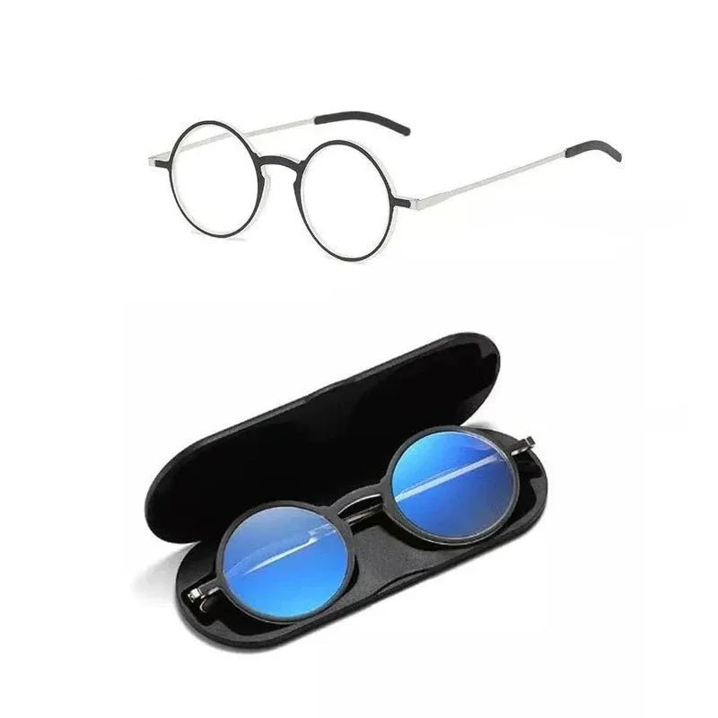 Ultra-Thin Round Reading Glasses With Magnetic Case