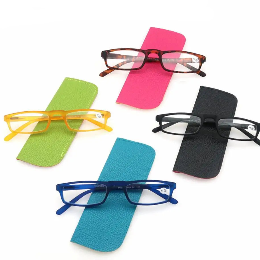 Ultralight Rectangular Reading Glasses With Spring Hinge And Case
