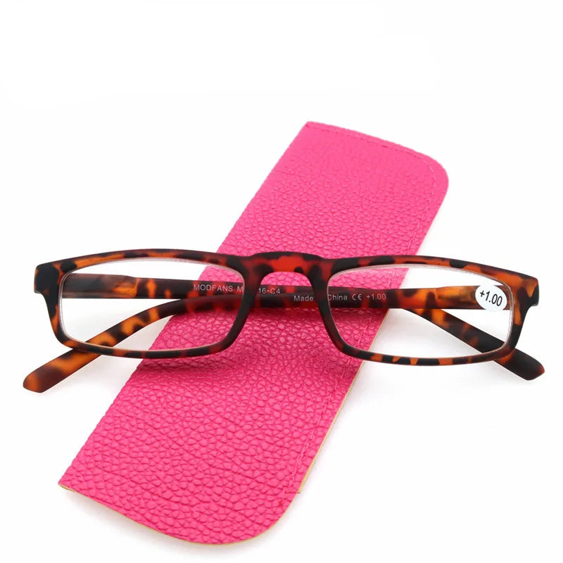 Ultralight Rectangular Reading Glasses With Spring Hinge And Case
