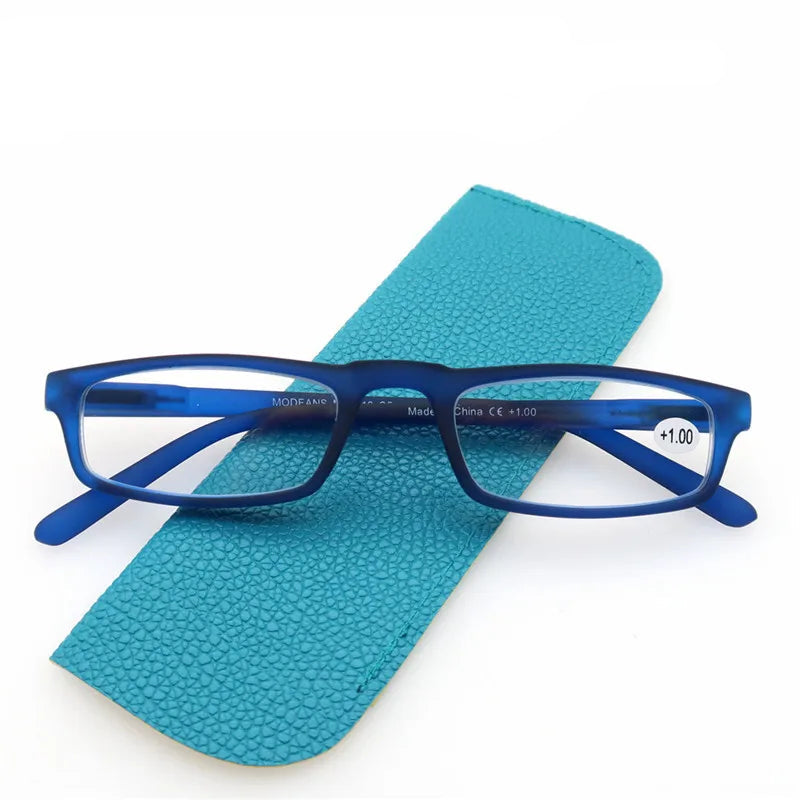 Ultralight Rectangular Reading Glasses With Spring Hinge And Case