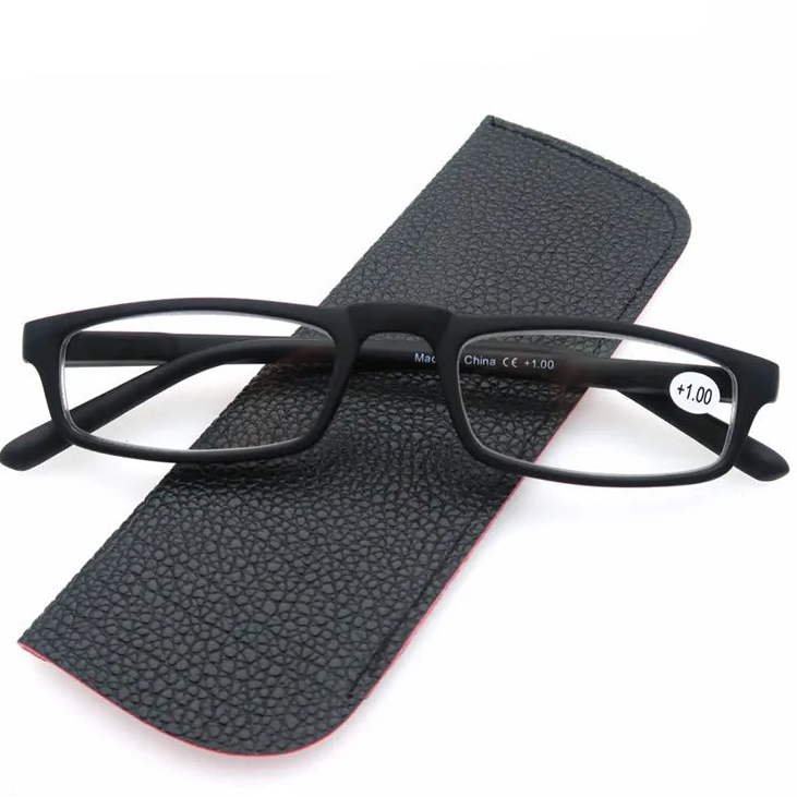 Ultralight Rectangular Reading Glasses With Spring Hinge And Case