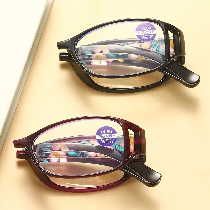 Women's Portable Folding Reading Glasses With Rectangle Frame