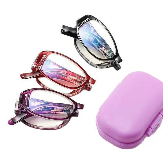 Women's Portable Folding Reading Glasses With Rectangle Frame
