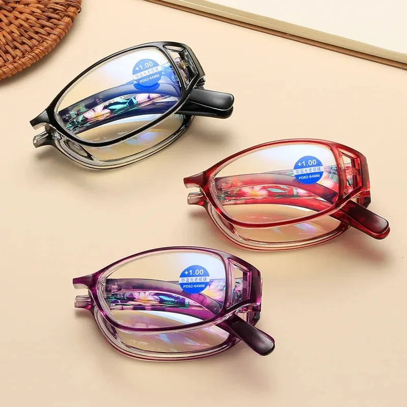 Women's Portable Folding Reading Glasses With Rectangle Frame
