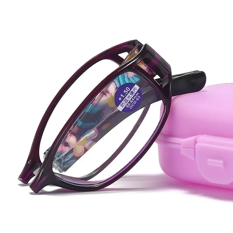 Women's Portable Folding Reading Glasses With Rectangle Frame