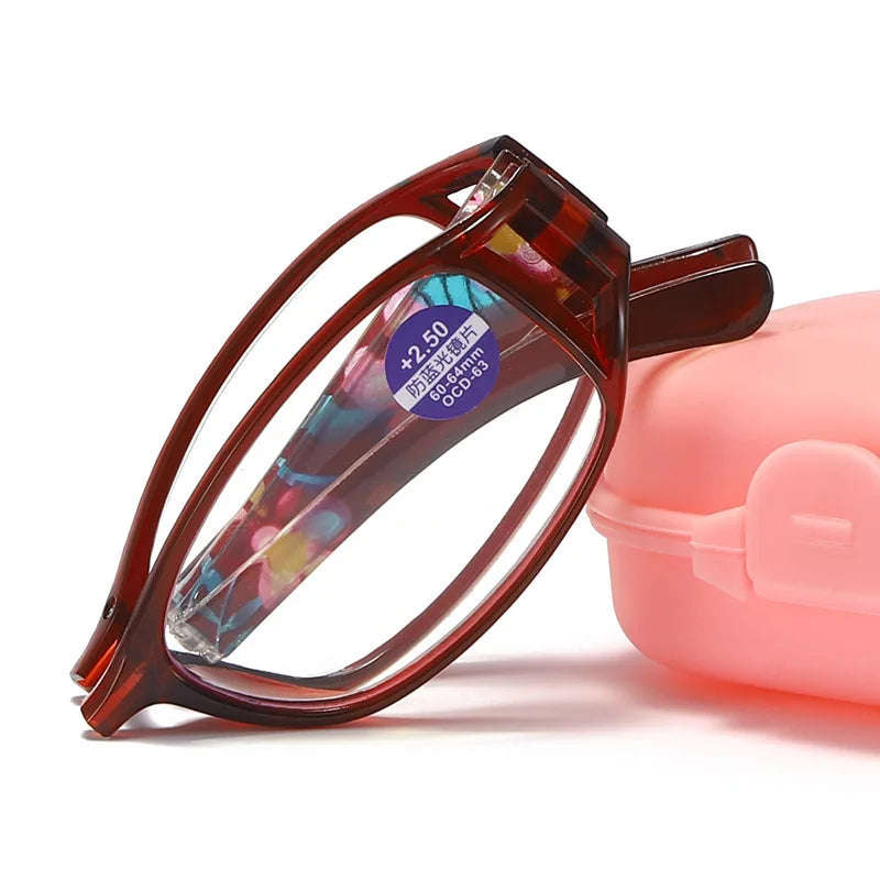 Women's Portable Folding Reading Glasses With Rectangle Frame